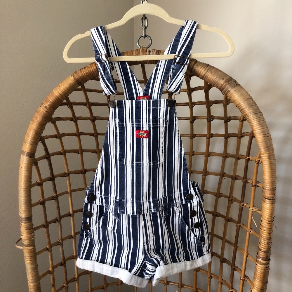 Dickies juniors rolled hem striped bib shortalls